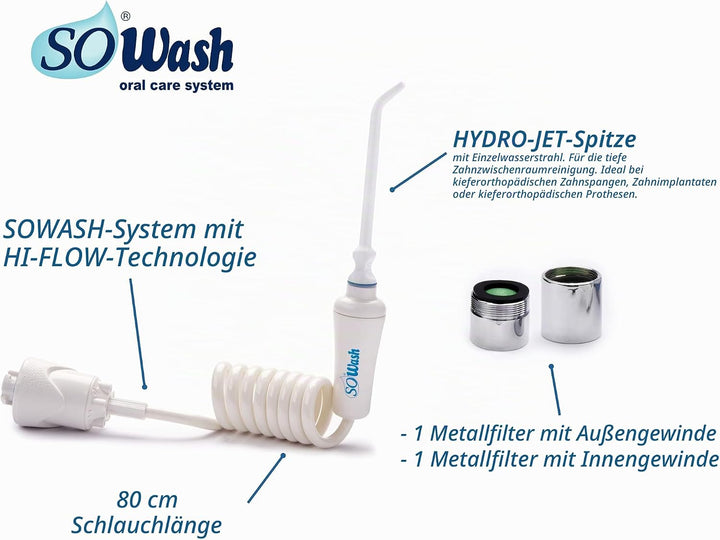 SoWash Munddusche | Waterjet | Verbindet mit dem Wasserhahn | Munddusche ohne Batterien und Strom |I