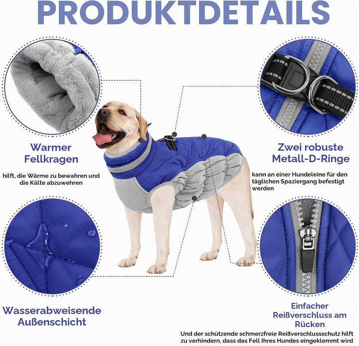AOFITEE Hundejacke Kleine Hunde, Wasserdicht Hunde Wintermantel Warm Hundemantel mit Geschirr, Rollk
