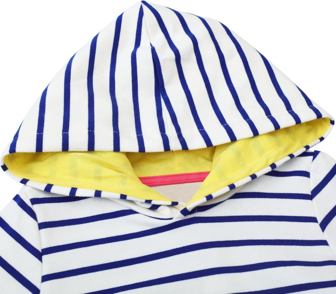 FILOWA Kapuzenkleid für Mädchen Kapuzenpullover Kleider Baumwolle Streifen Pailletten Stickerei Lang