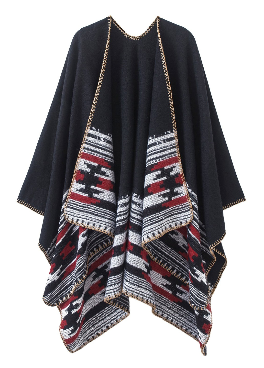 Damen Vintage Farbblocking Schal Wrap Open Front Poncho Übergrosse Winterdecke Elegant Cape Coat Ein