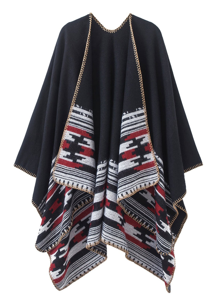 Damen Vintage Farbblocking Schal Wrap Open Front Poncho Übergrosse Winterdecke Elegant Cape Coat Ein