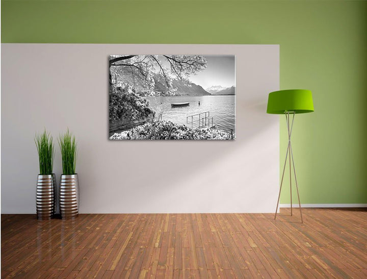 Pixxprint Genfer See im Sonnenschein als Leinwandbild | Grösse: 100x70 cm | Wandbild | Kunstdruck |