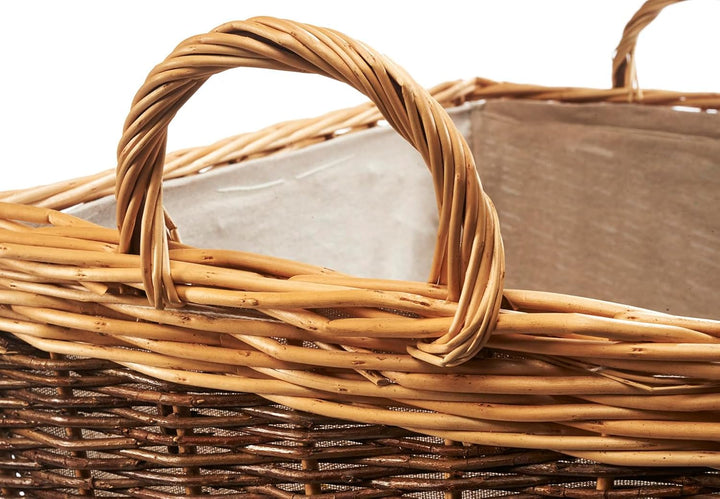 Kobolo Holzkorb aus Weide | Korb für Feuerholz mit Juteeinsatz | 63x37x42cm | zweifarbig braun beige