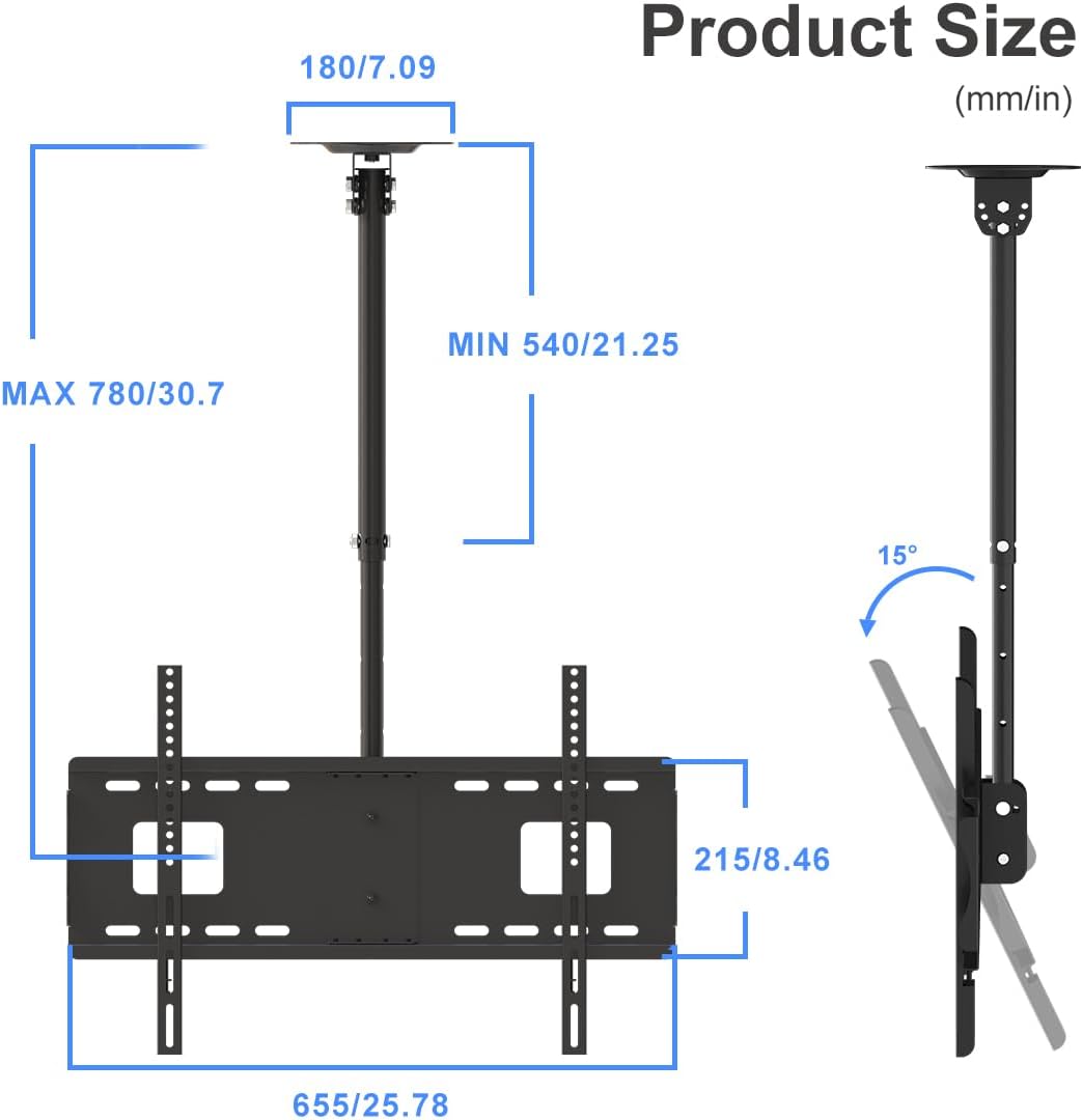Suptek TV Deckenhalterung für 37-75 Zoll Fernseher, höhenverstellbar, neig- und schwenkbar, VESA 600