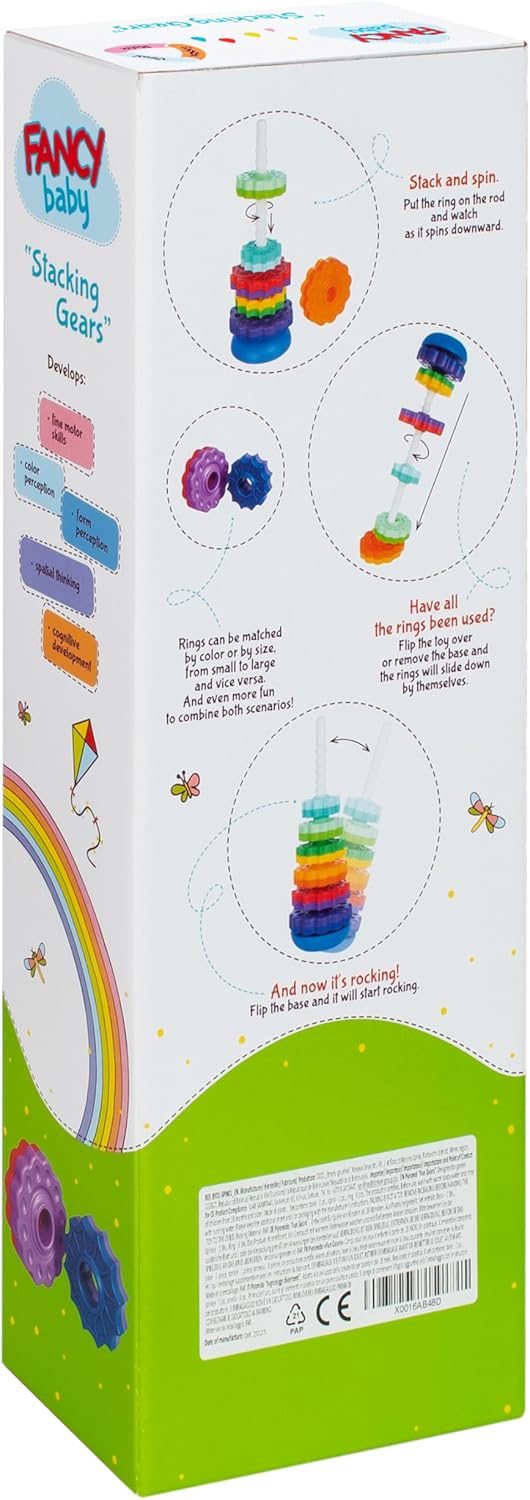 FANCY 40 cm gross Stapelturm Baby Kinderspielzeug ab 1 2 3 Jahre Farbring Pyramide mit Spiralgewinde
