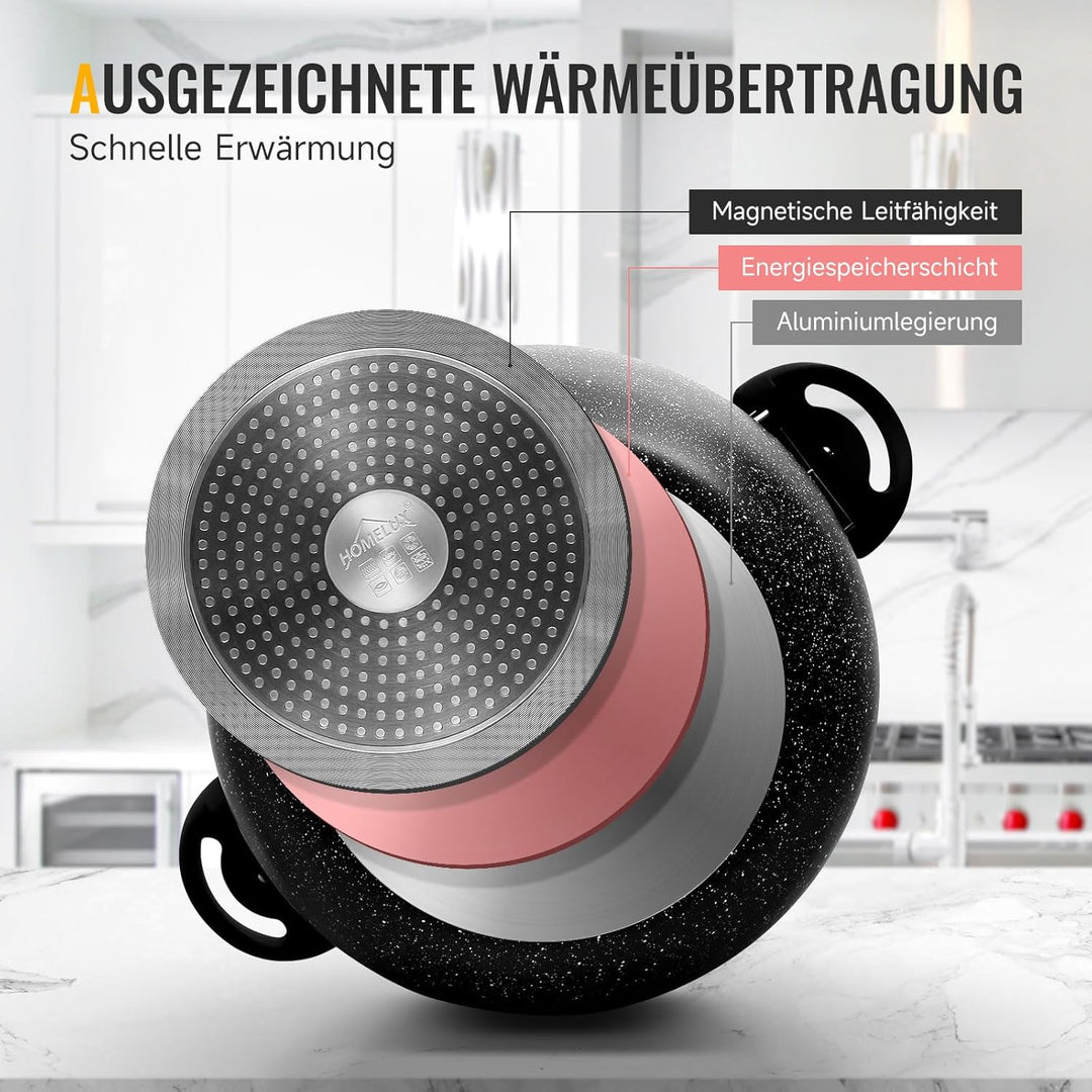 28cm Kochtopf Homelux Topf Induktions Kochtopf mit Glasdeckel,Antihaftbeschichtung,12.5L Suppentöpfe