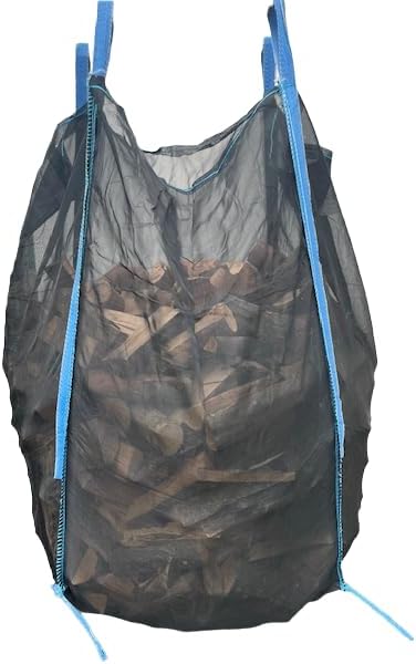 5 Stück Woodbag Big Bag Holz 100x100x160 cm (ohne Inhalt) mit Sternboden (Boden zum Öffnen) mit Netz