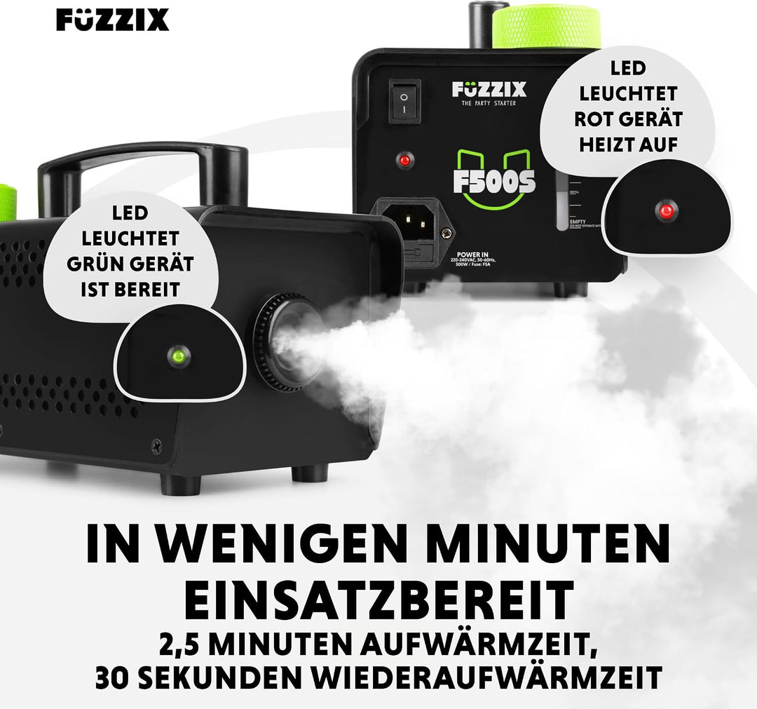 Fuzzix F500S Nebelmaschine Mini mit Funk-Fernbedienung, Nebelmaschine Halloween, 500 Watt Rauchmasch