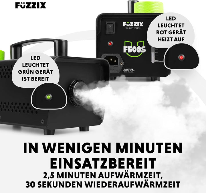 Fuzzix F500S Nebelmaschine Mini mit Funk-Fernbedienung, Nebelmaschine Halloween, 500 Watt Rauchmasch