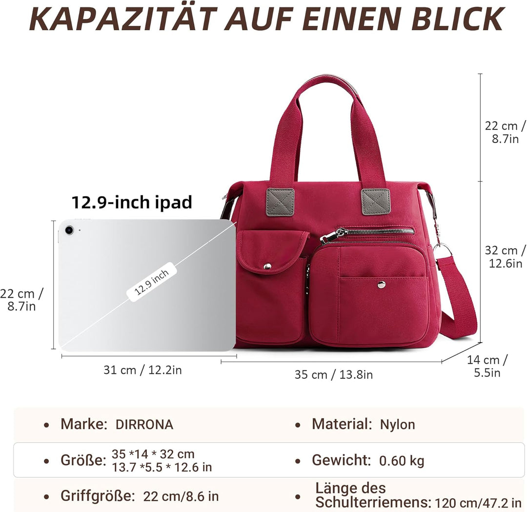 DIRRONA Elegant Damen Umhängetasche Gross Kapazität Handtasche Casual Reise Schultertasche Multi Tas