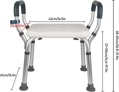 Duschhocker für Senioren Duschstuhl Höhenverstellbar Badhocker mit Armlehnen und Gepolstertem, Rutsc