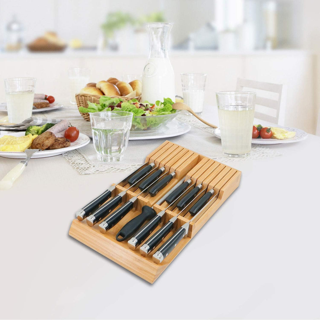 Utoplike In-Drawer Knife Block Bambus Küchenmesser Drawer Organizer, Steakmesserhalter mit grossem G