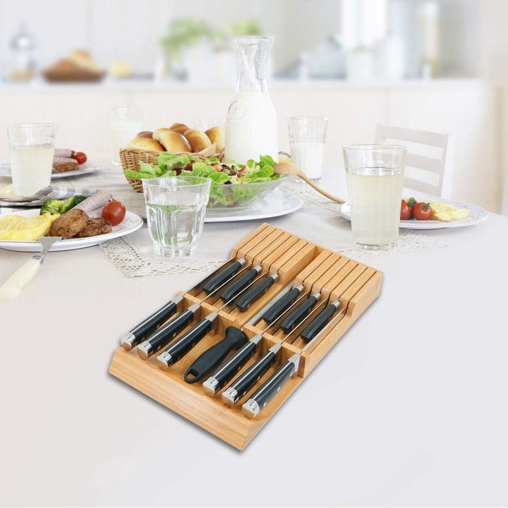 Utoplike In-Drawer Knife Block Bambus Küchenmesser Drawer Organizer, Steakmesserhalter mit grossem G