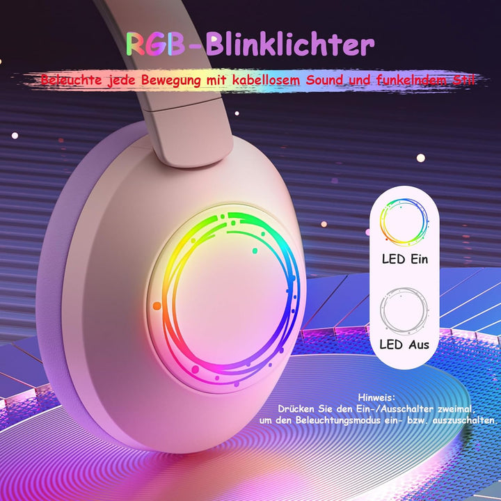 Noise Cancelling Kopfhörer Kinder, Kinderkopfhörer Bluetooth, Bunte RGB LED Leuchte, 60h Spielzeit,
