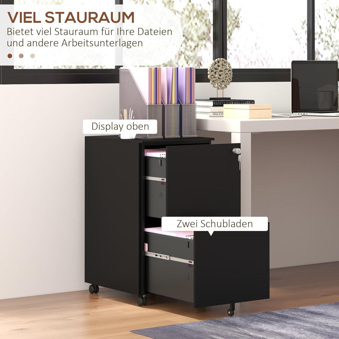 Vinsetto Rollcontainer Aktenschrank mit 2 Schubladen, Abschliessbarer Büroschrank mit Rollen, Büroco