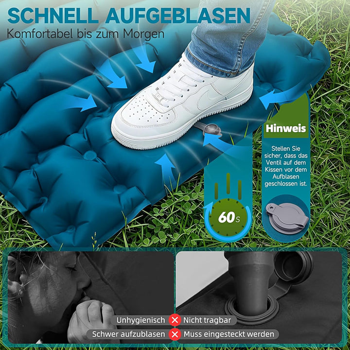 Isomatte Camping Luftmatratze 9,5cm verdickt, 200x69cm Ultraleicht Luftzellenmatte Aufblasbare Matra