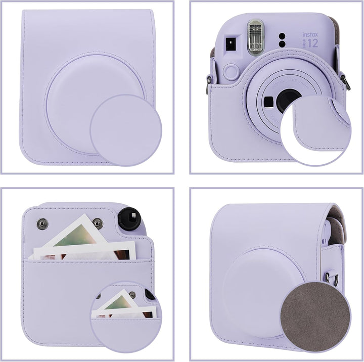 PU Leder Kameratasche und 64 Taschen Fotoalbum kompatibel mit Fujifilm Instax Mini 12 Sofortbildkame