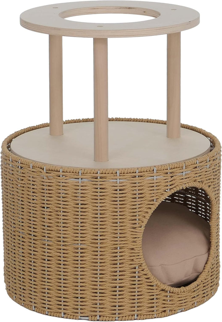 Mendler Katzenbett HWC-Q59 - Natur, Kissen beige | Katzenhöhle mit Kletterbereich, Plattform, Katzen