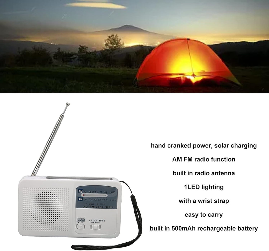 Emergency Crank Solar Radio mit LED -Licht, AM -FM -Tuner, 500 -mAh -wiederaufladbare Batterie, USB-