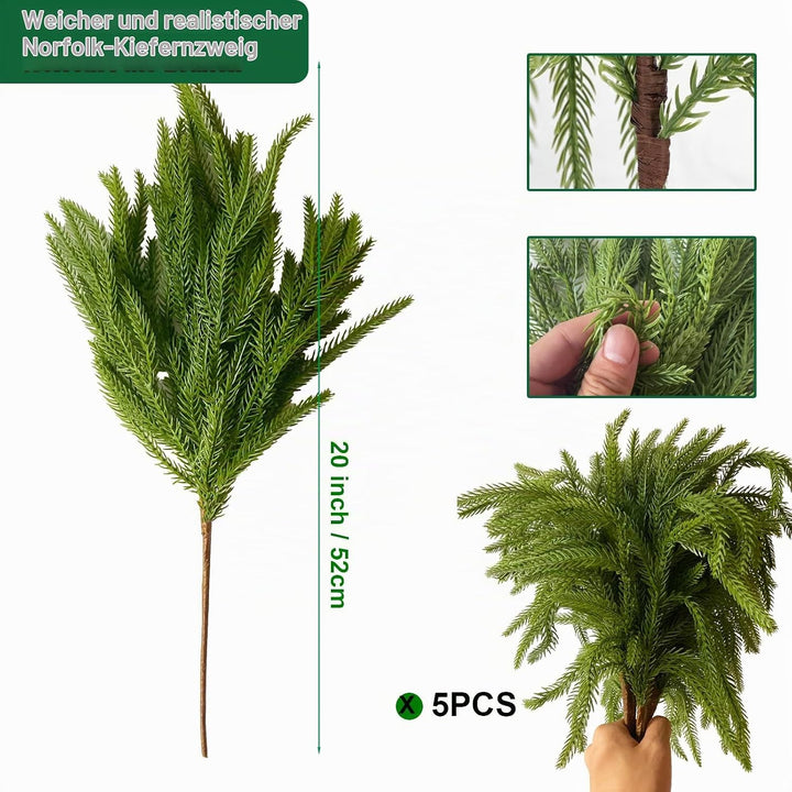 5 Stück Künstliche Tannenzweige Künstlich Zweige Deko Weihnachten Norfolk Pine Künstliche Kiefernzwe
