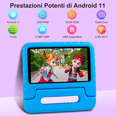 Aocwel Tablet für Kinder Android 11 7 Zoll High Definition 32GB (TF128GB) - Quad Core Prozessor | Wi