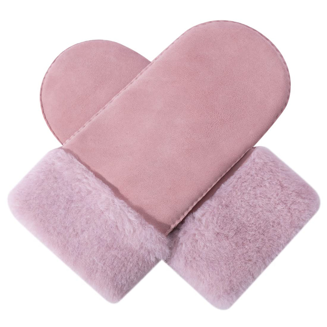 Harssidanzar Damen Fäustlinge,Winter Schaffell Lammfell beheizte warme pelzige Stulpenhandschuhe Led