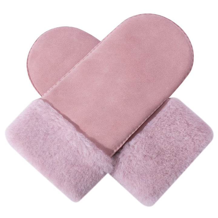 Harssidanzar Damen Fäustlinge,Winter Schaffell Lammfell beheizte warme pelzige Stulpenhandschuhe Led