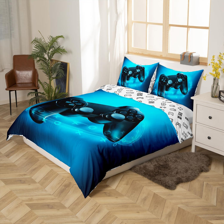 Homemissing Bettwäsche für Kinder, Jungen, Gamepad Druck, Bettbezug Blue Game Thema, Bettwäsche, Vid