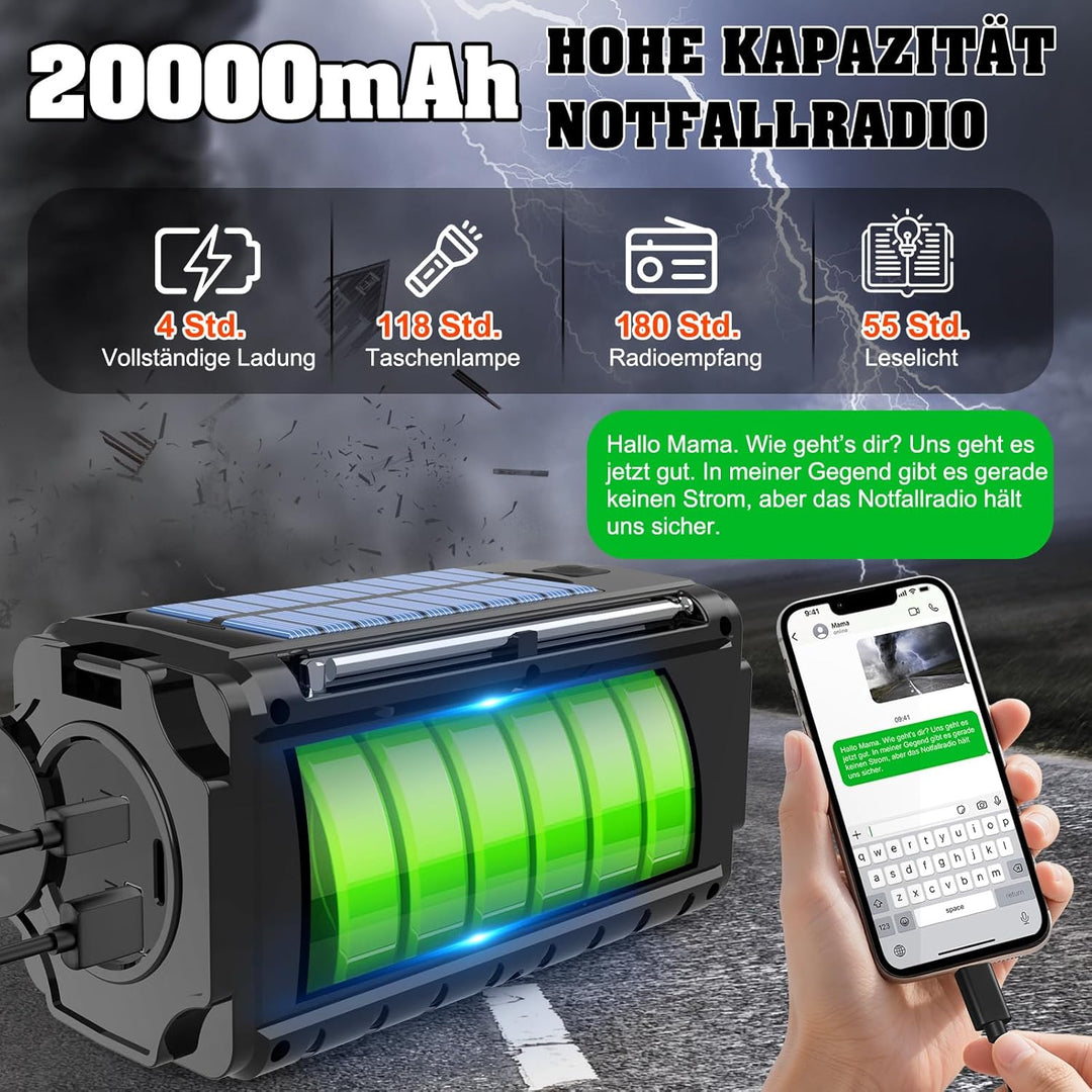 Nigecue Solar Radio, Tragbar Kurbelradio Dynamo Radio mit AM/FM, Eingebaute Wiederaufladbare Batteri
