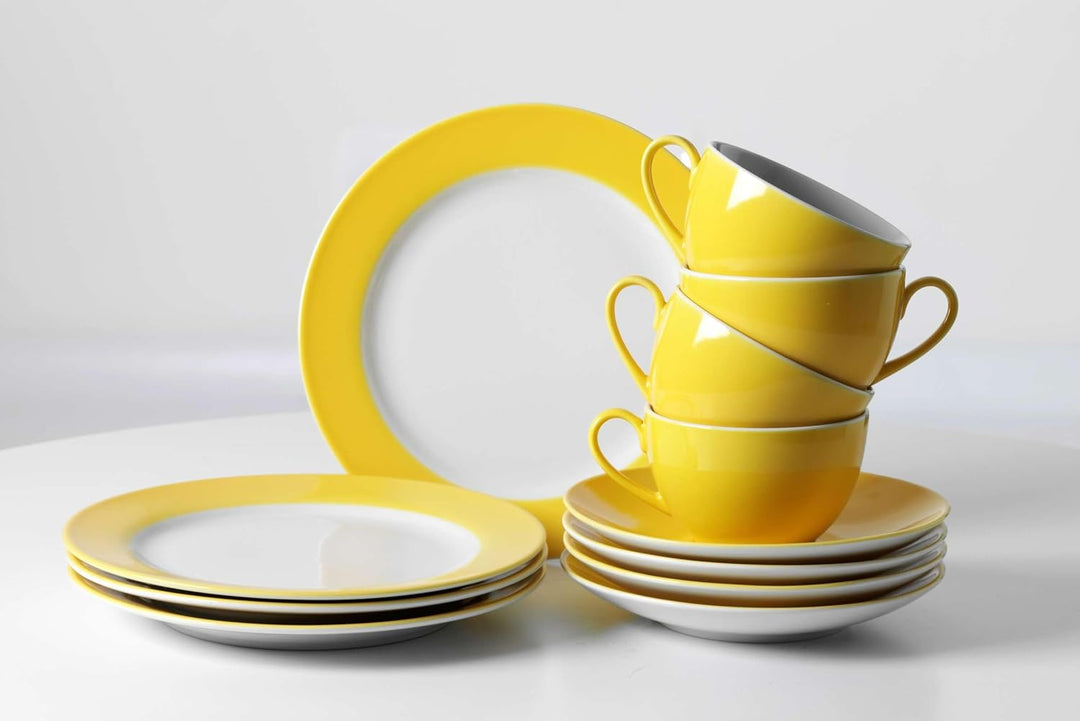 Ritzenhoff & Breker Doppio Suppenteller, 6er Set, Teller tief mit farbigem Rand, Essteller, Porzella