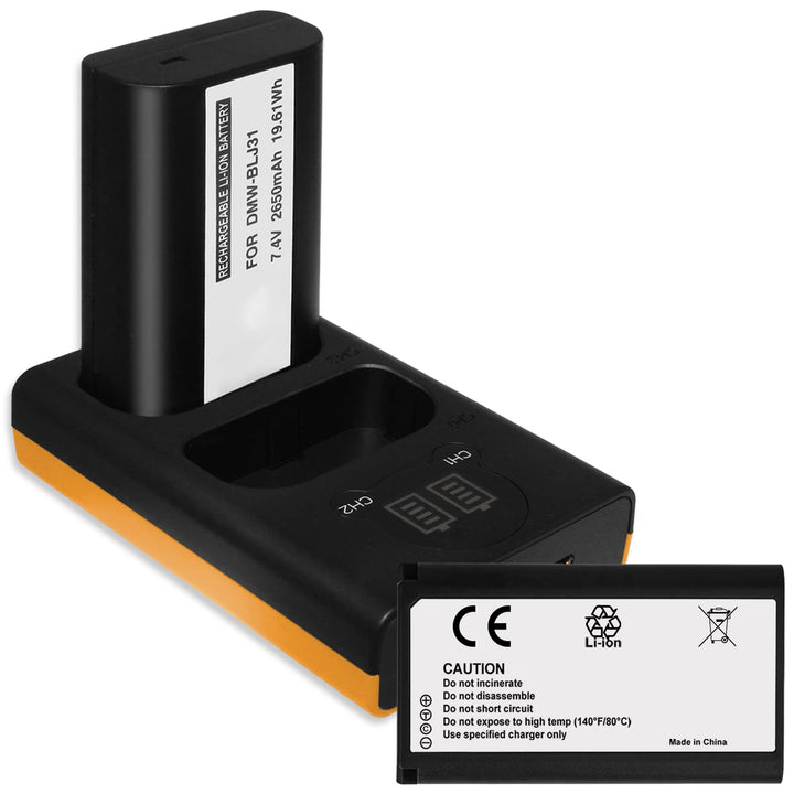 2X Akku 2650 mAh + Dual-Ladegerät (USB, mit LCD) für DMW-BLJ31 kompatibel mit Panasonic Lumix DC-S1,
