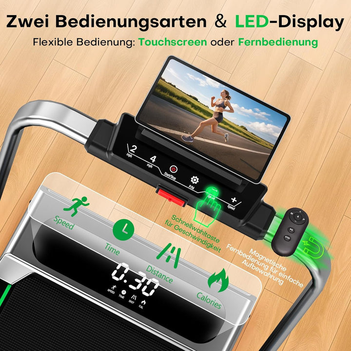 Laufband für Zuhause, 5 in 1 Walking Pad, 12km/h Klappbar Laufband mit 9% Steigung, 2.75HP bürstenlo