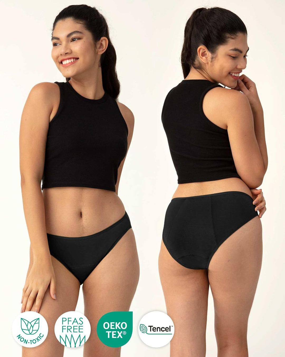 Neione Damen Perioden Unterwäsche | Super Weiche Bikinislips XXS 3er-pack All Black, XXS 3er-pack Al
