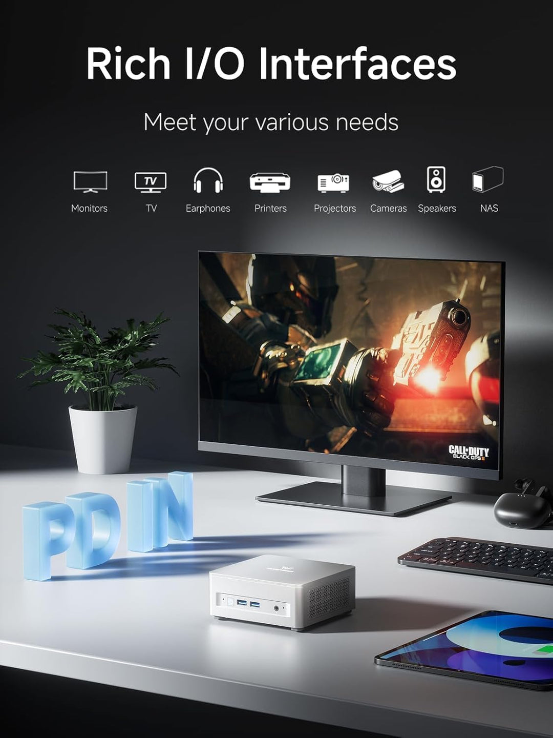 MINIS FORUM Mini PC UM750L Slim, AMD Ryzen 5 7545U 6C/12T Prozessor bis zu 4,9 GHz, AMD Radeon 740M,
