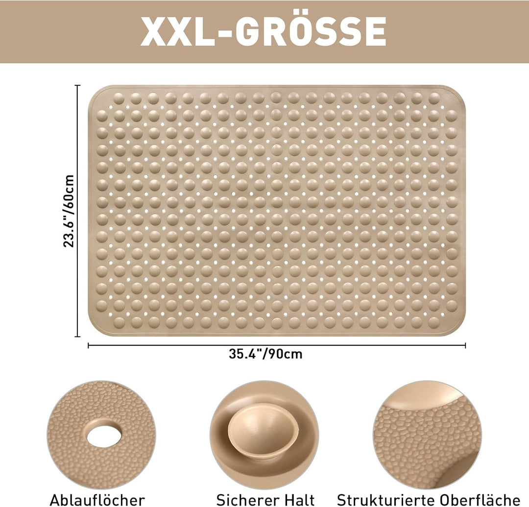 Gross Duschmatte rutschfest 60x90cm: Weich TPE Duscheinlage mit Ablauflöchern und Saugnäpfen - Antir
