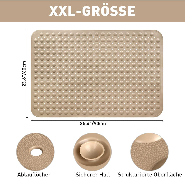 Gross Duschmatte rutschfest 60x90cm: Weich TPE Duscheinlage mit Ablauflöchern und Saugnäpfen - Antir