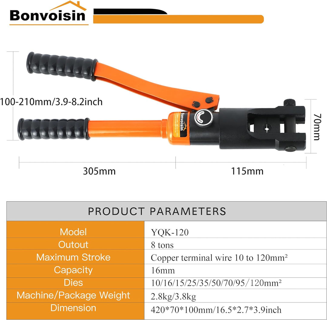 Bonvoisin 8T Hydraulische Crimpzange mit 9 Formen Dicke 4-70 m㎡丨Dickem Chrom Isoliertem Griff Stahlg