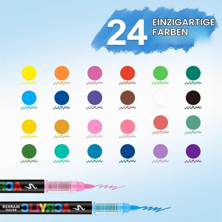 24 Farben Acrylstifte Marker Set für Stoff, Leinwand, Glas, Holz und Papier, 24