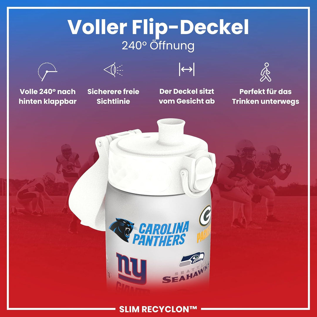 ion8 NFL Edelstahl-Trinkflasche, Auslaufsicher, Einhandöffnung, Sichere Verriegelung, Spülmaschinenf