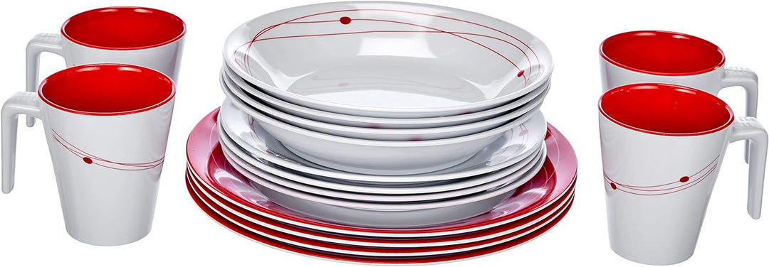 BRUNNER Melamin-Set, kosmisch, 16 Stück Rutschfest Weiss/Rot, Weiss/Rot