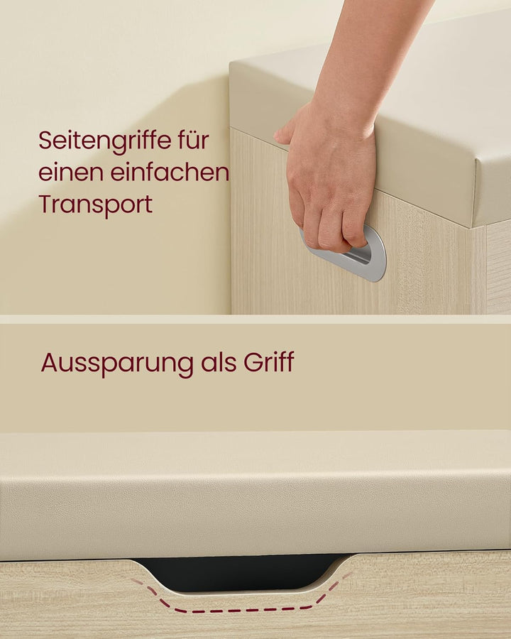 VASAGLE Schuhbank mit Sitzfläche, Sitzbank mit Stauraum, gepolstert, Fach unter Sitzkissen, Schuhreg