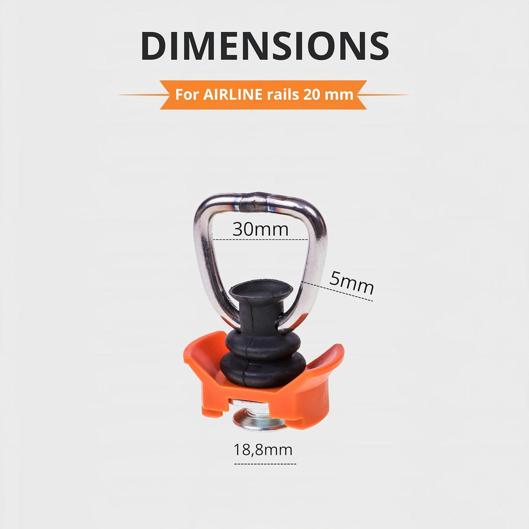 4 oder 10 Stück Airline Fitting (Silber/Orange) - Airlineschiene Zurröse mit Ring 1000 kg Tragfähigk
