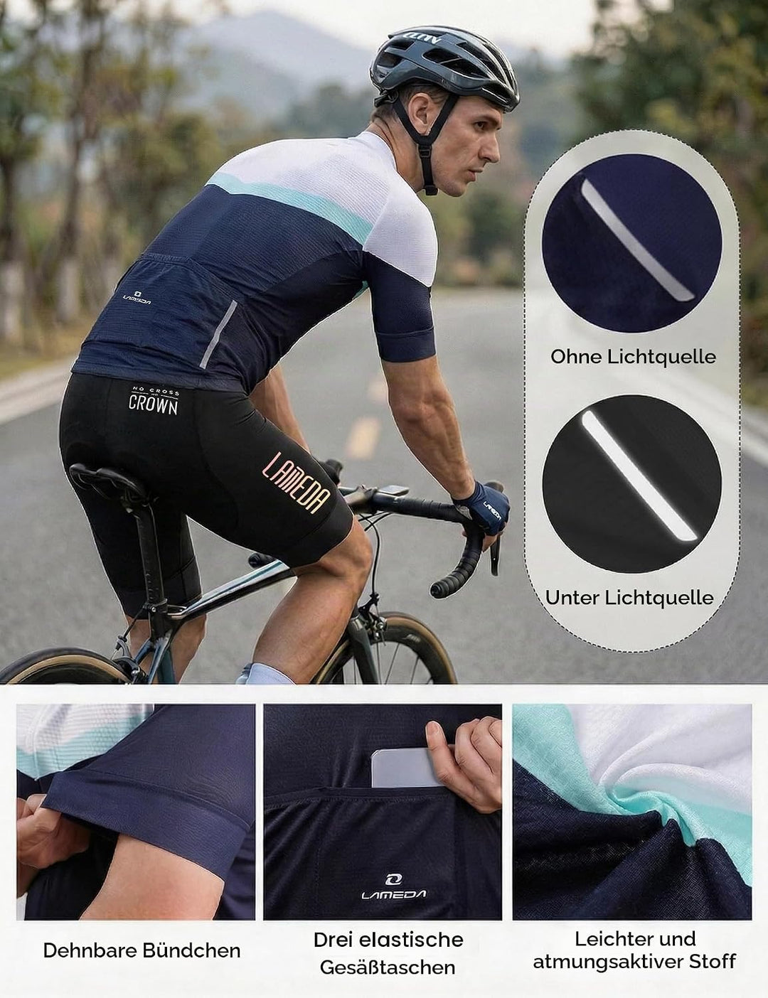 LAMEDA Kurzarm-Radtrikot Herren Atmungsaktiv Schnell Trocknend Hautfreundlich Ideal für Radsport, Fi