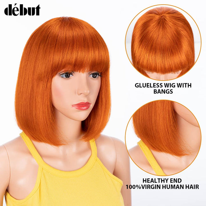 DÉBUT Echthaar Perücke mit Pony kurz Perücke Bob Pixie 10A brasilianisches Virgin Remy Hair 25cm 103