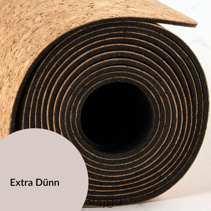 Myga Kork Yogamatte | Rutschfest & Leicht zu tragen – Extra Dünn 2 mm | Ideal für Yoga, Pilates, Med