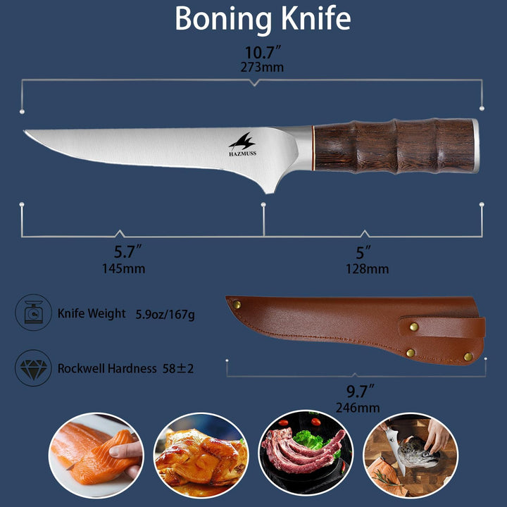 Ausbeinmesser mit Scheide, 14,5 cm, scharfes, flexibles japanisches Filetiermesser aus kohlenstoffre