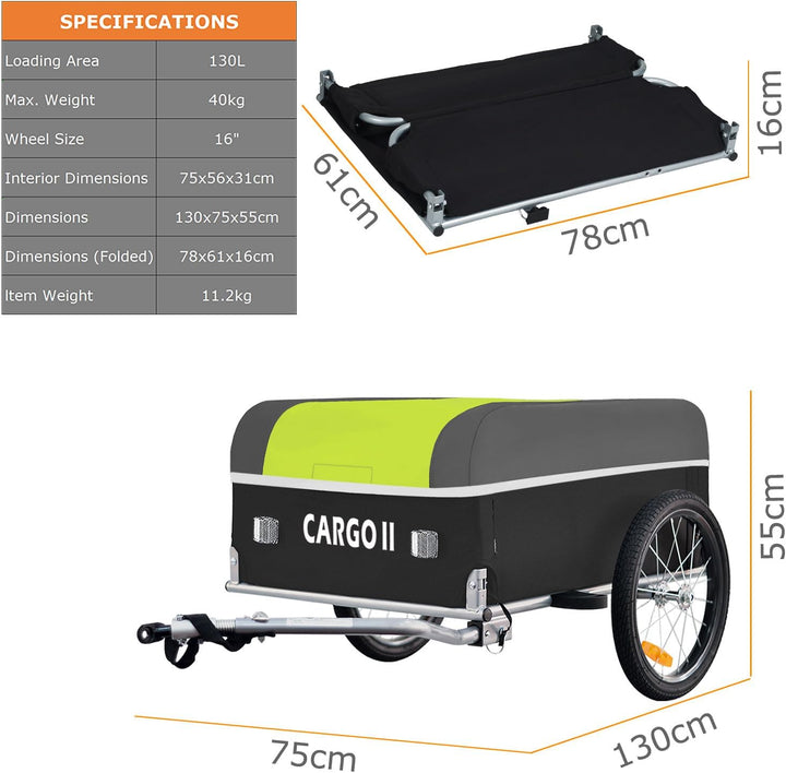 Tiggo VS Cargo II Fahrrad Lastenanhänger mit 130 Liter Volumen Klappbar Fahrradanhänger Transportanh
