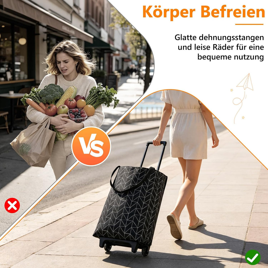 2-in-1 Einkaufstrolley Klappbar, Einkaufstrolley klappbar Abnehmbare Tasche 23 L, Grosse Einkaufstas