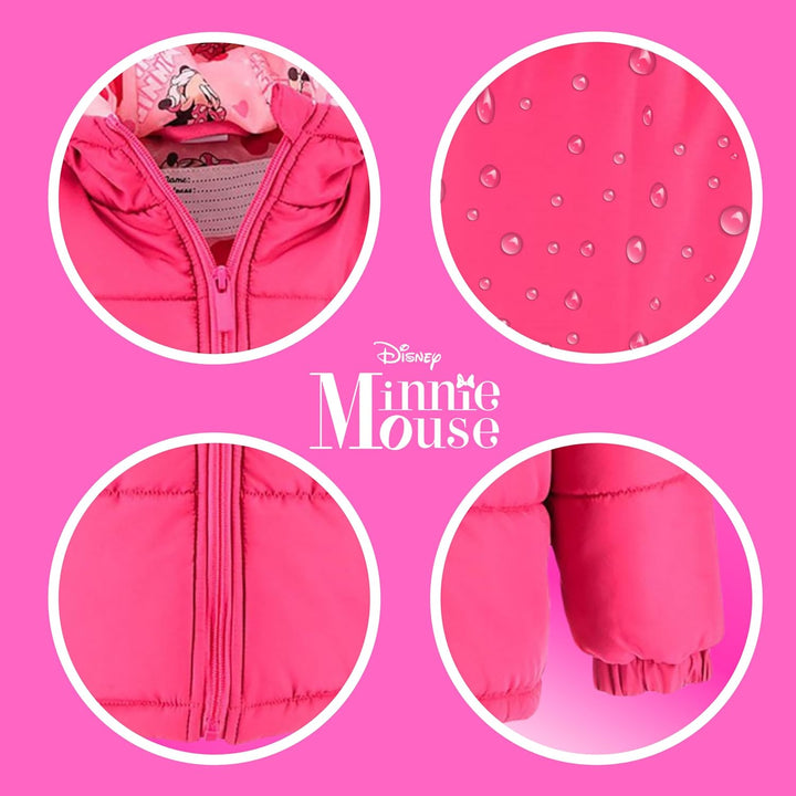 Disney Minnie Mouse Mantel für Mädchen, Warme und Weich Gepolsterte Jacke, Kapuzenmantel für Mädchen