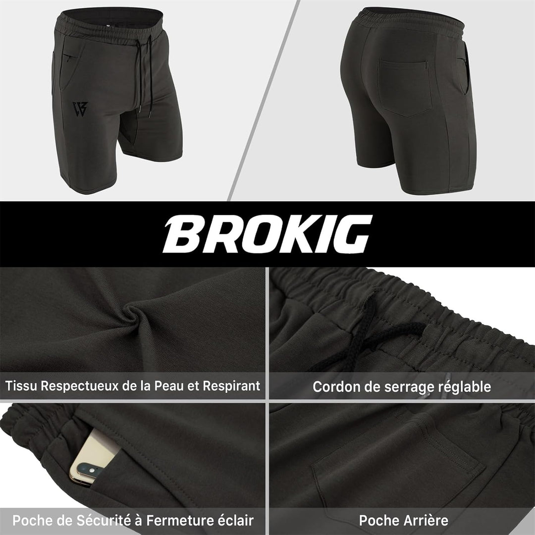 BROKIG Herren-Shorts, Sport, Baumwolle, Laufen, Krafttraining, Fitnessstudio, Fitness, elastischer B